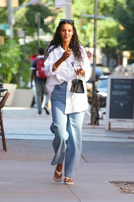 Maya Jama – In a baggy denim out for a stroll in New York