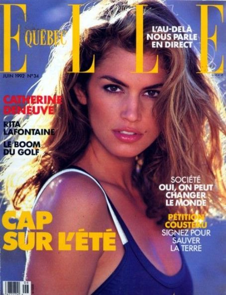 Cindy Crawford, Elle Quebec Magazine June 1992 Cover Photo - Canada