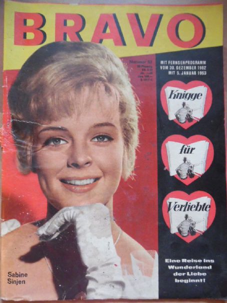 Sabine Sinjen, Bravo Magazine 30 December 1962 Cover Photo - West Germany