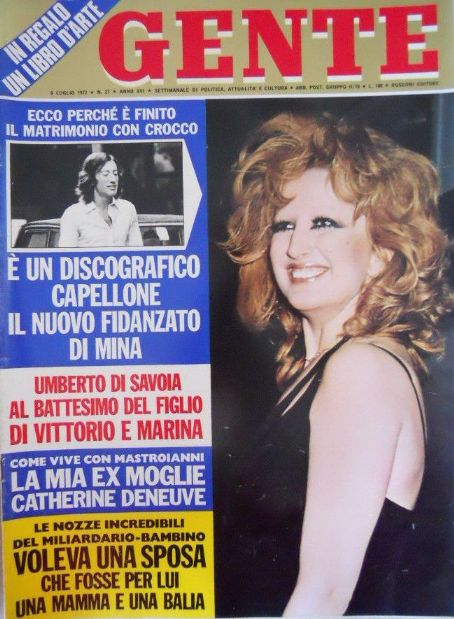 Mina, Gente Magazine 08 July 1972 Cover Photo - Italy
