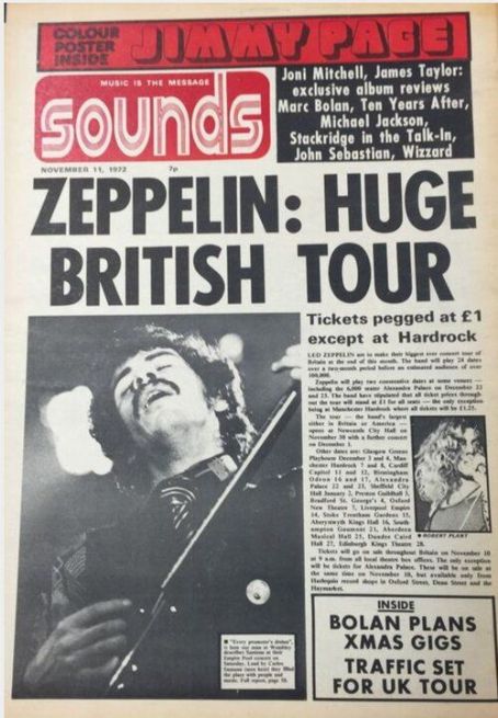 Robert Plant, Led Zeppelin, Sounds Magazine November 1972 Cover Photo ...