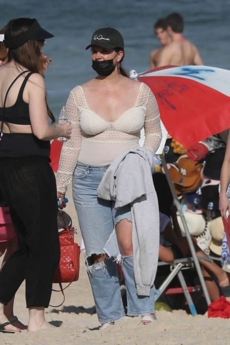 Lana Del Rey In a beige one piece bathing suit on Ipanema beach