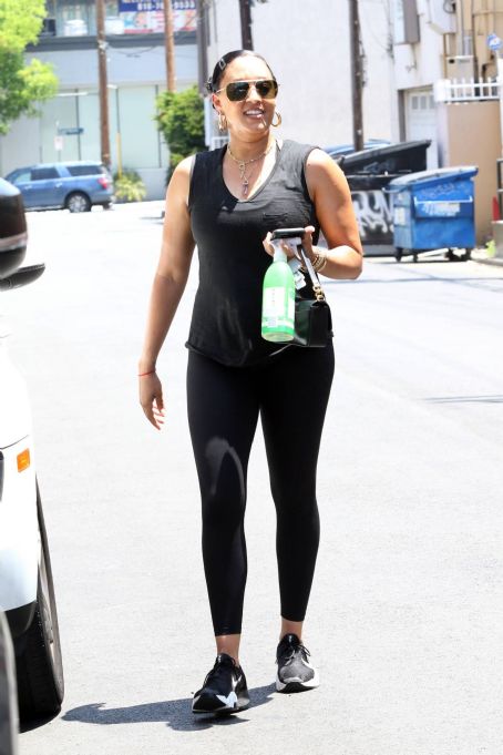 Tia Mowry Goes Dark in All-Black Leggings and Sneakers in Los Angeles