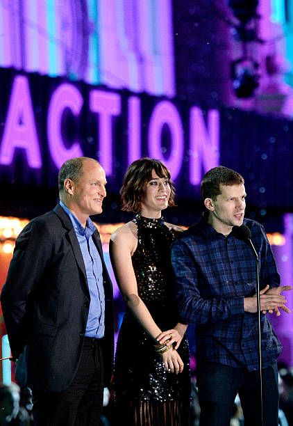Woody Harrelson, Lizzy Caplan and Jesse Eisenberg during The 2016 MTV Movie Awards