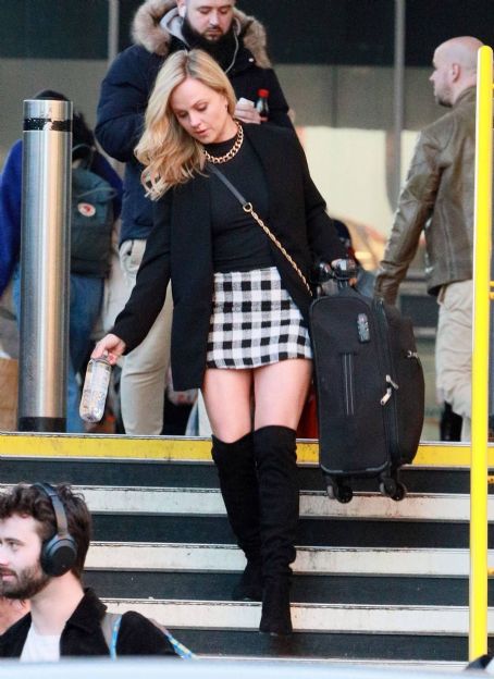 Tina O’Brien – In mini skirt arriving at Euston Train Station in London
