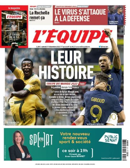 Pelé, Kylian Mbappé, L'equipe Magazine 17 December 2022 Cover Photo ...