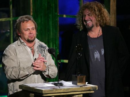 Michael Anthony and Sammy Hagar of Van Halen pose in the press room at ...