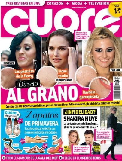 Natalie Portman Shakira Katy Perry Gerard Pique Pixie Lott Shakira Mebarak And Gerard Pique Cuore Magazine 16 May 2012 Cover Photo Spain