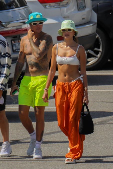 Hailey Bieber – With Justin seen at the beach in a Bronco