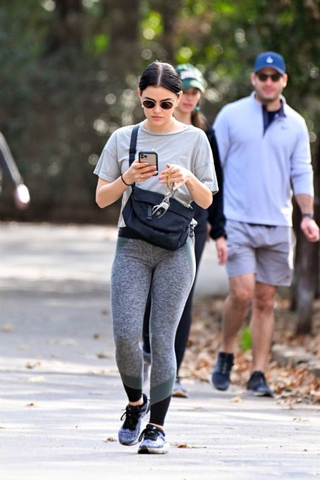 Lucy Hale – In grey leggings Stops by Fryman Canyon in Los Angeles