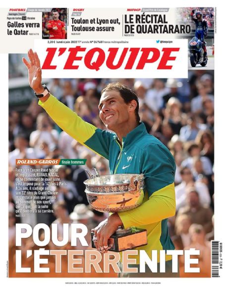 Rafael Nadal, L'equipe Magazine 06 June 2022 Cover Photo - France