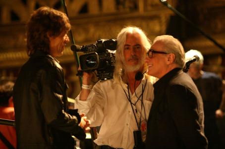 (Left to right) Mick Jagger, director of photography Robert Richardson, ASC and director Martin Scorsese backstage at the Beacon Theater while filming the Rolling Stones concert film “Shine A Light.” Photo Credit: Jacob Cohl. © 2008 by RST Con