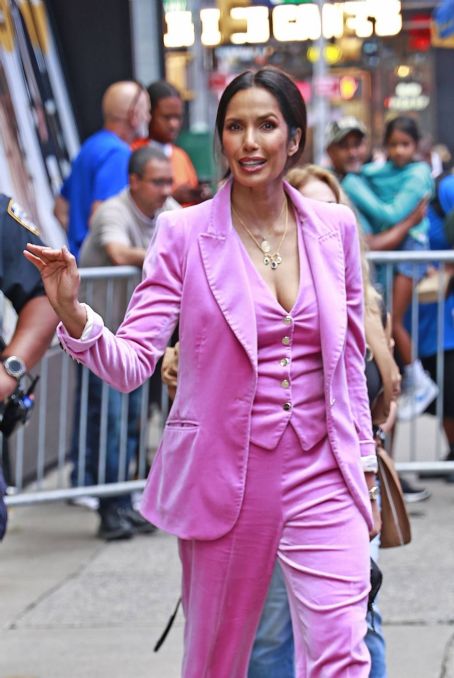 Padma Lakshmi dazzles in pink pantsuit while leaving 'Good Morning America'  Studios in New York City