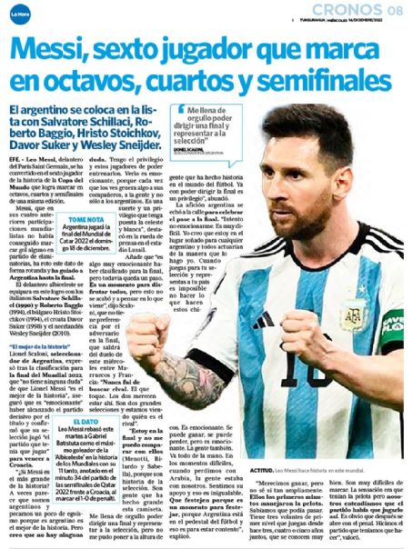 Lionel Messi, La Hora Sports Suplement Magazine 14 December 2022 Cover ...