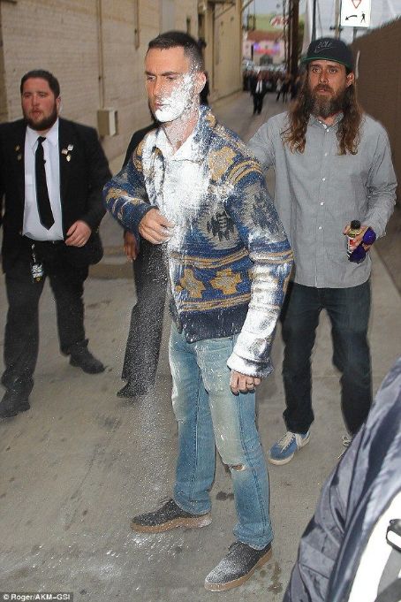 Adam Levine got sugar-bombed outside of Jimmy Kimmel Live on Wednesday, May 6,2015