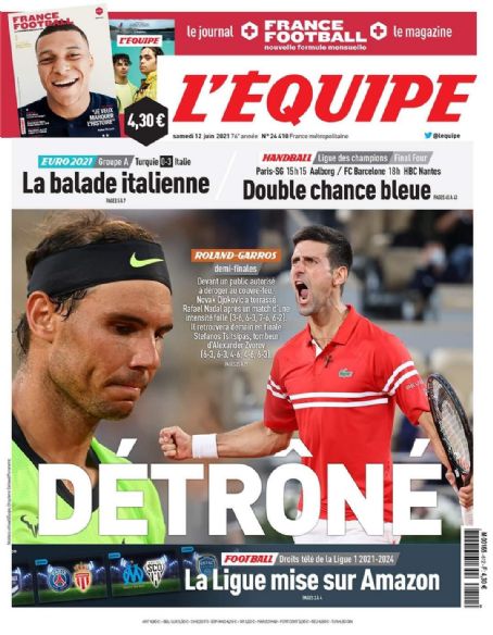 Rafael Nadal, Novak Djokovic, L'equipe Magazine 12 June 2021 Cover ...