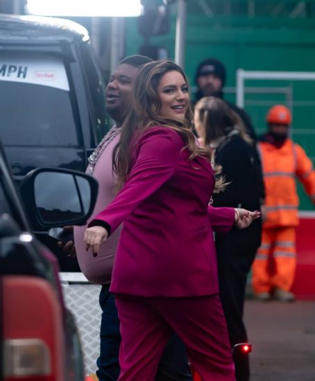 Kelly Brook – With Big Narstie on set for a SlimFast advert in Central London