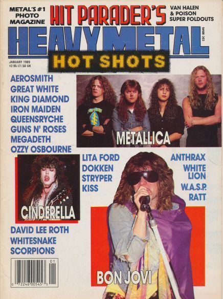 Tom Keifer, Jon Bon Jovi, Lars Ulrich, James Hetfield, Kirk Hammett, Jason Newsted - Hit Parader Hot Shots Magazine Cover [United States] (January 1989)