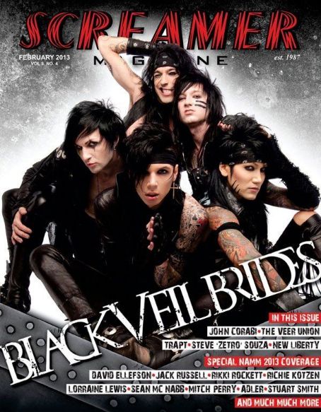 Ashley Purdy, Jake Pitts, Christian Coma, Jeremy Miles, Andy Biersack - Screamer Magazine Cover [United States] (February 2013)