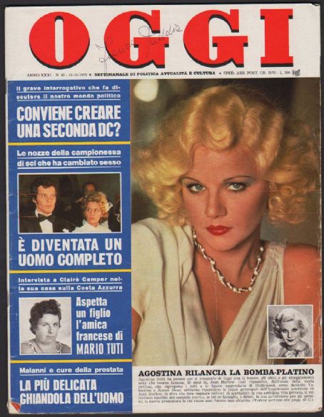 Agostina Belli, Oggi Magazine 13 October 1975 Cover Photo - Italy