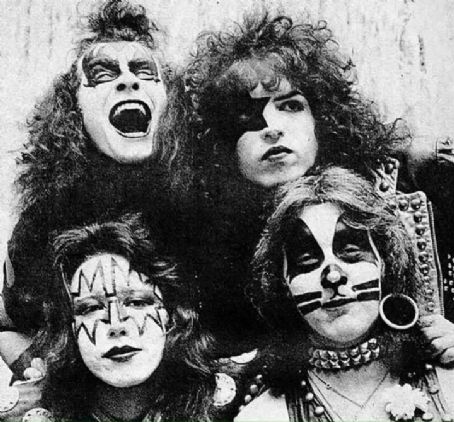 03/24/75 - KISS poses at Samuel Paley Plaza on 45th Street in NYC for a photoshoot with Stephen Morley