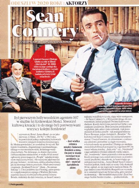 Sean Connery - Tele Tydzien Pozegnania Magazine Pictorial [Poland] (5 October 2021)