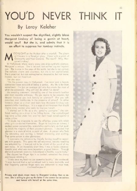 Margaret Lindsay - Picture Play Magazine Pictorial [United States] (October 1935)