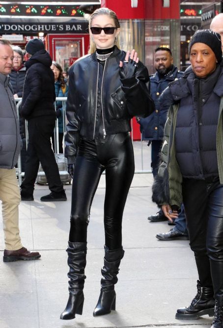 Gigi Hadid – Seen for press outing while rocking a lather outfit in New York