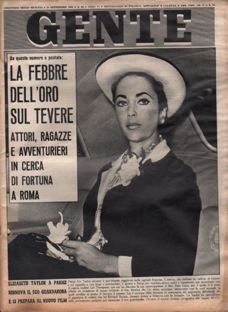 Elizabeth Taylor, Gente Magazine 21 September 1962 Cover Photo - Italy