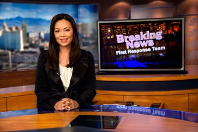 The gorgeous television presenter Sophia Choi being ready to report the news
