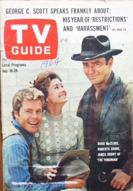 Doug McClure, James Drury, Roberta Shore, The Virginian, TV Guide ...