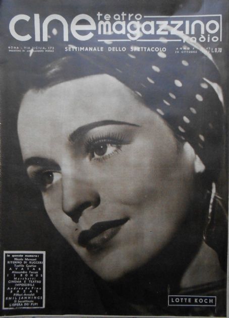 Lotte Koch, Cine Teatro Radio Magazzino Magazine 28 October 1941 Cover ...