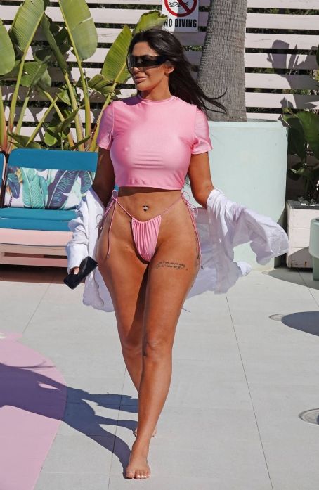 Chloe Ferry – In a pink bikini out on holiday in Ibiza