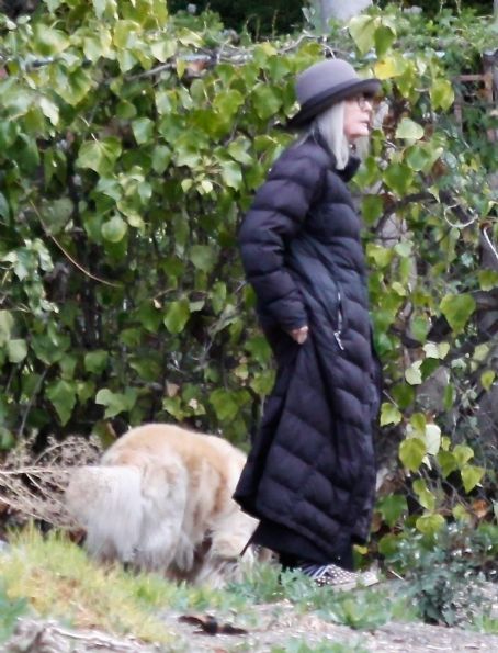 Diane Keaton – With her golden retreiver Reggie out for a walk in