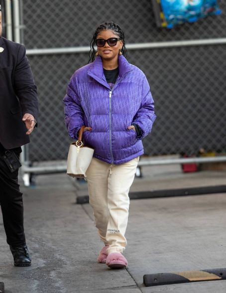 Halle Bailey – Seen in a purple puffer jacket as she arrives at Jimmy ...