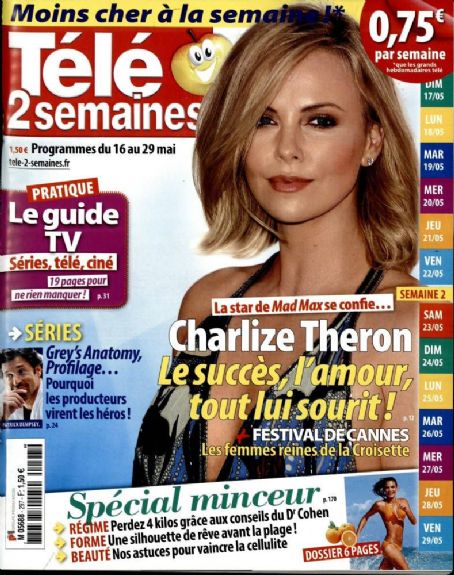 Charlize Theron, Télé 2 Semaines Magazine 16 May 2015 Cover Photo - France