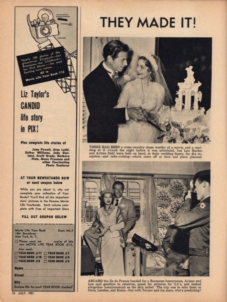 Lex Barker and Arlene Dahl - Movie Life Magazine Pictorial [United States] (July 1951)